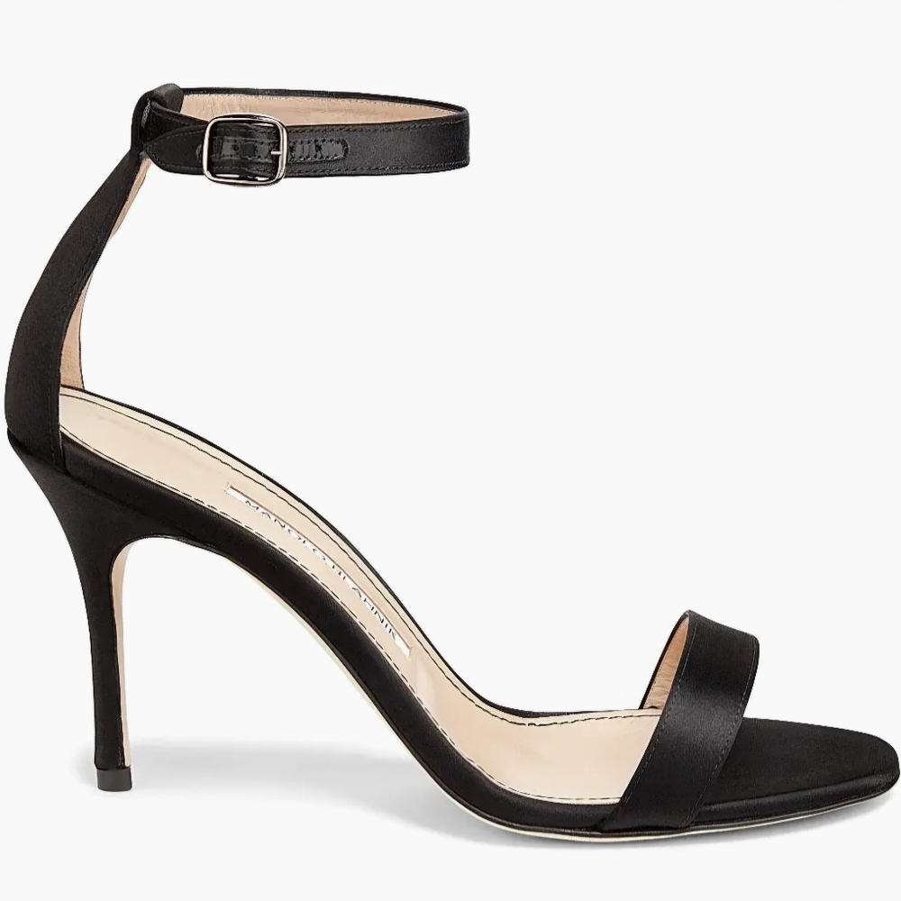 Manolo Blahnik Black Chaos Ankle Strap Sandal | Size 37 / 6.5/7 US